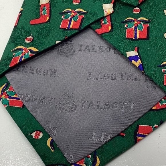 Robert Talbots Holiday Green Tie with Stockings, Gifts & Christmas Balls - Picture 5 of 8